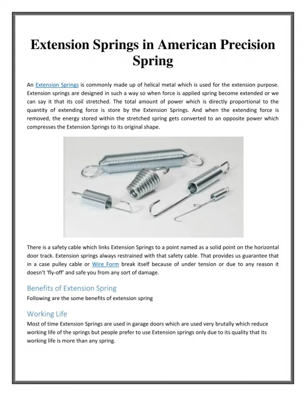 Extension Springs in American Precision Spring