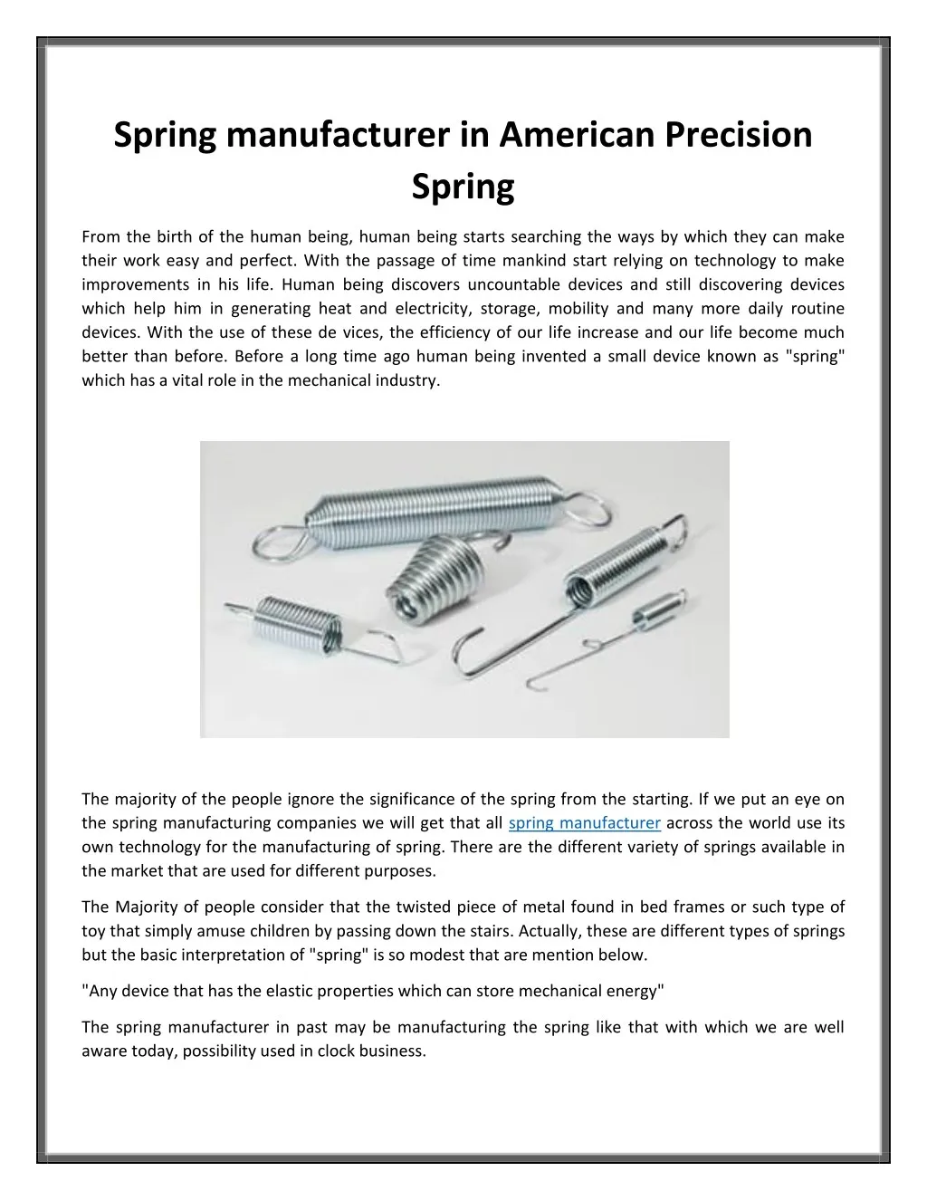 spring manufacturer in american precision spring