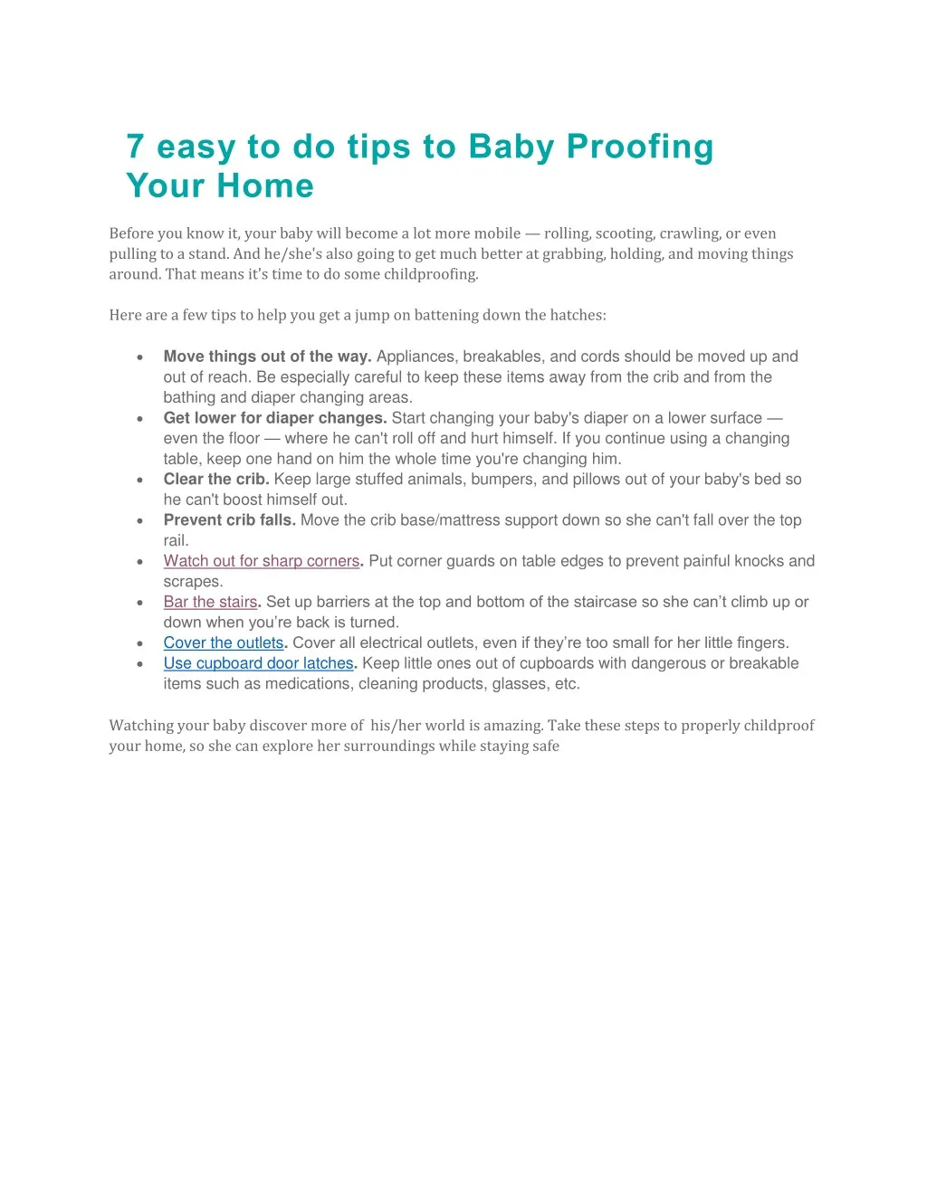 7 easy to do tips to baby proofing your home