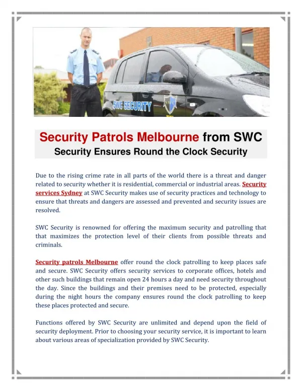 Security Patrols Melbourne & Security services Sydney