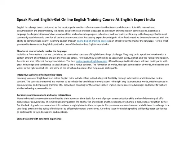 Speak fluent English-Get online English training course at English expert India