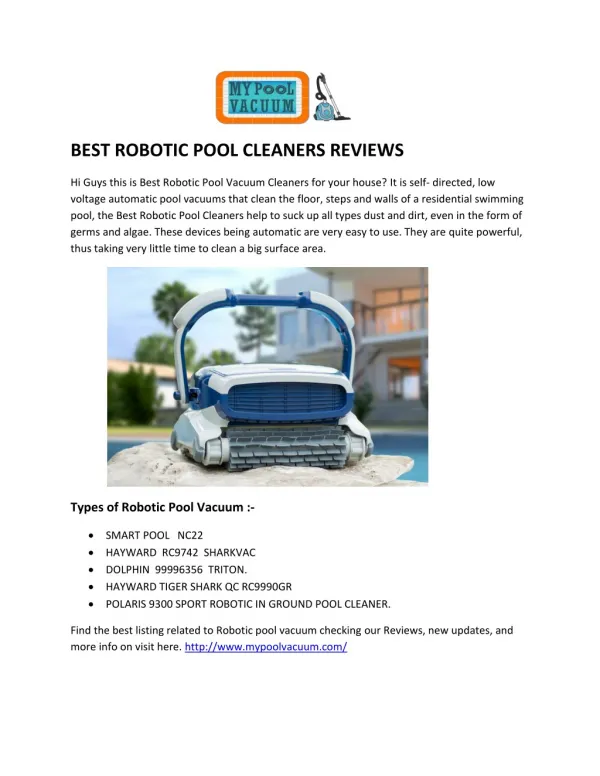 Best Robotic Pool Vacuum Cleaners Reviews