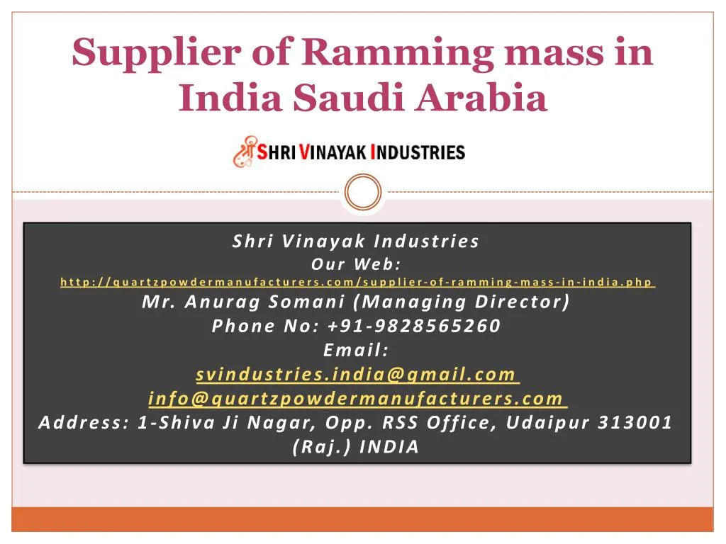 supplier of ramming mass in india saudi arabia