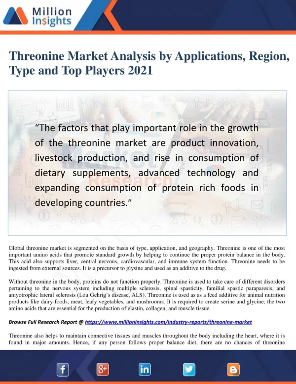 Threonine Market Size, Consumption and Revenue Forecast by Regions 2021