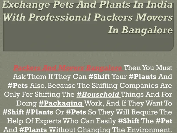 Exchange Pets And Plants In India With Professional Packers Movers In Bangalore