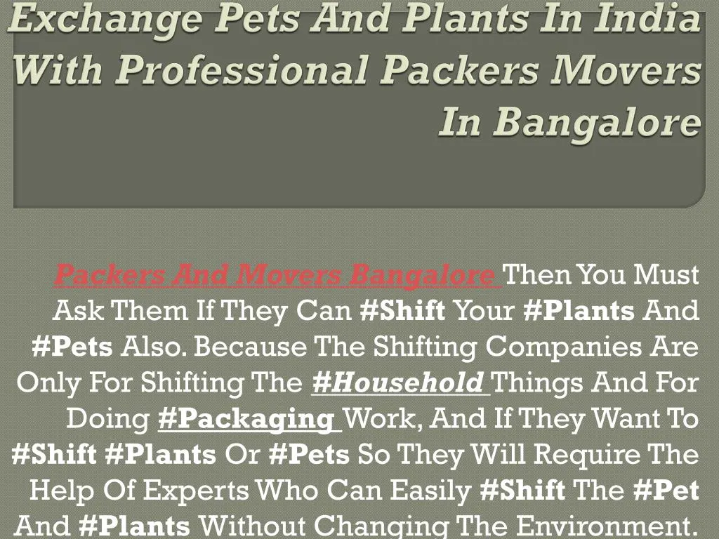 exchange pets and plants in india with professional packers movers in bangalore