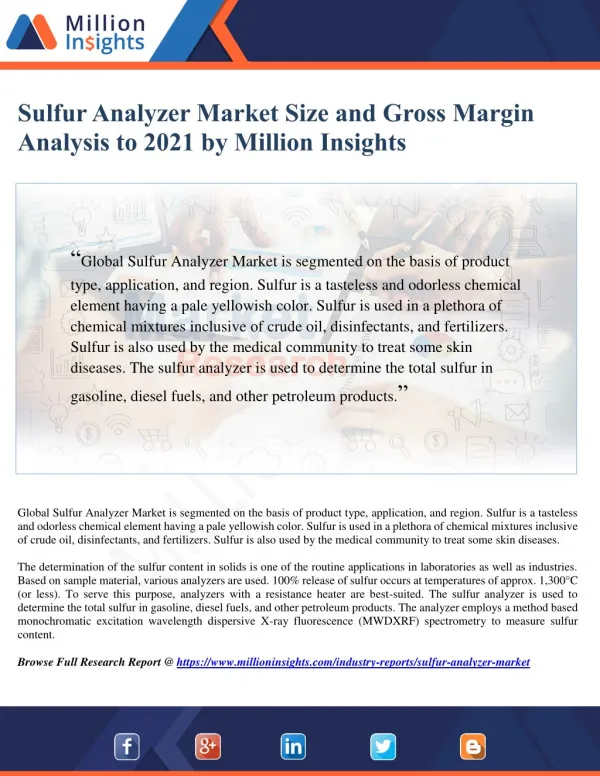 Sulfur Analyzer Market Analysis by Application and Competitive Insights to 2021