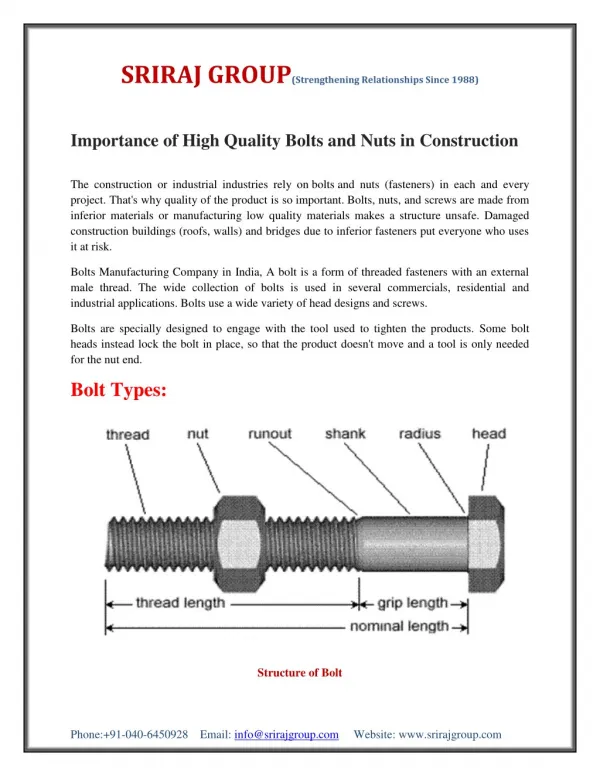 Bolts manufacturing company in india