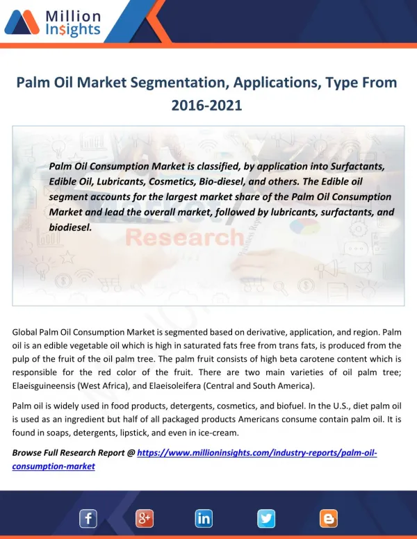 Palm Oil Market Production, Revenue, Price and Gross Margin Forecast 2016-2021