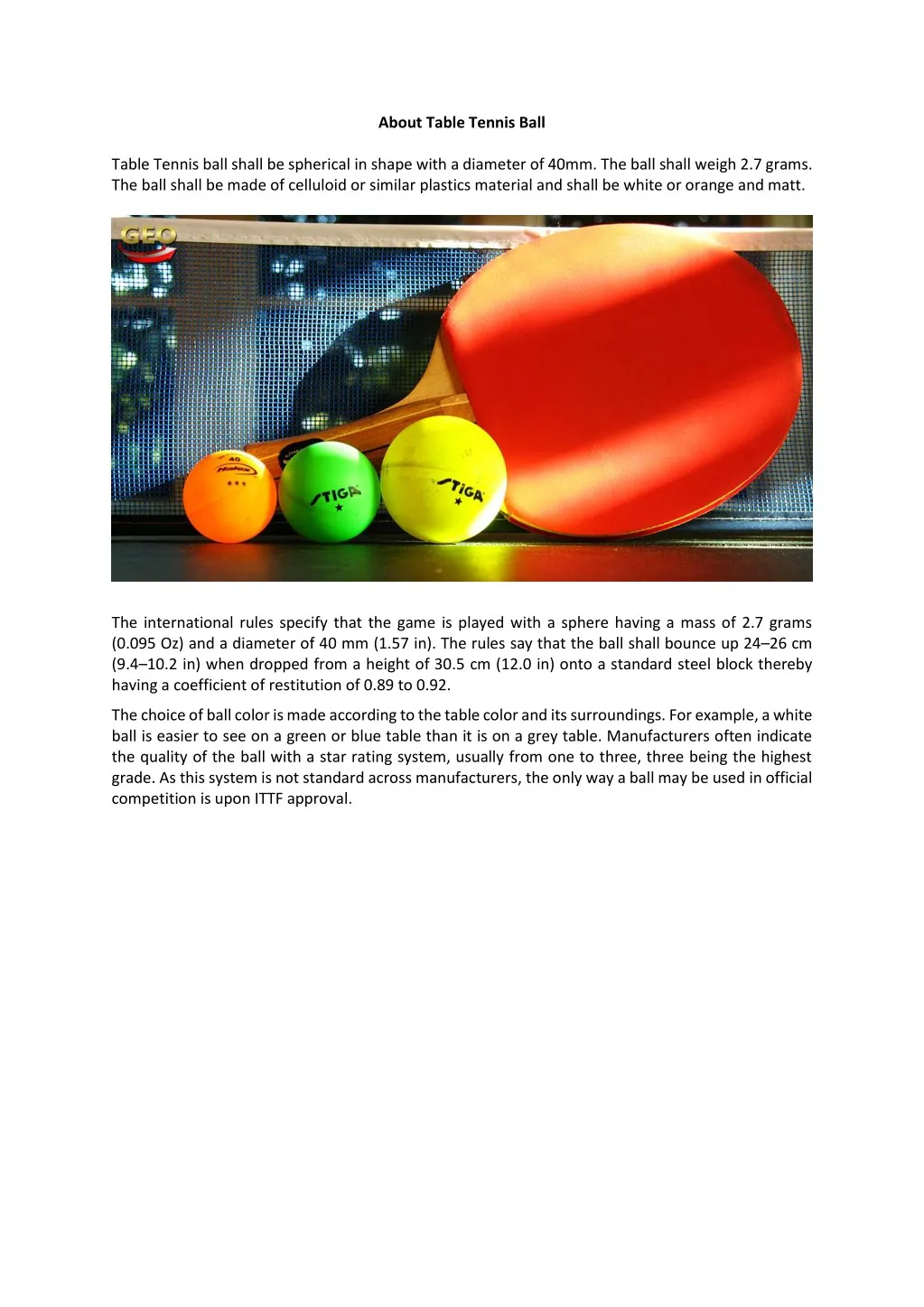 about table tennis ball