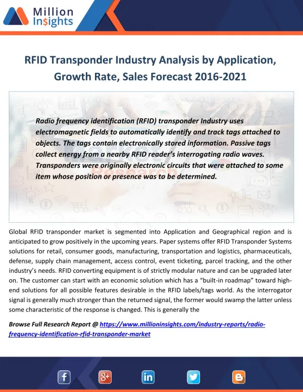 RFID Transponder Market Industrial Chain, Sourcing Strategy and Downstream Buyers Forecast 2021