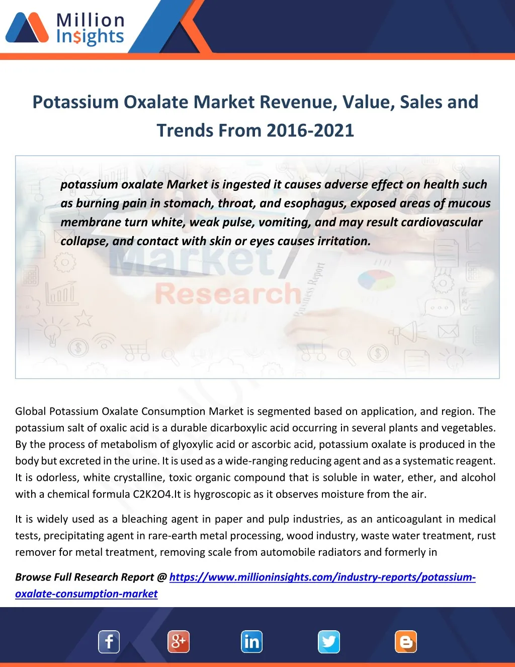 potassium oxalate market revenue value sales