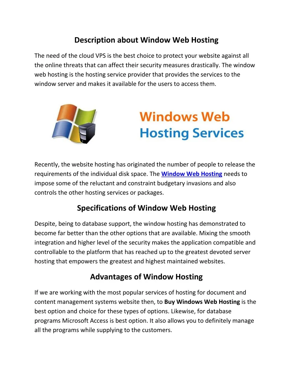 description about window web hosting