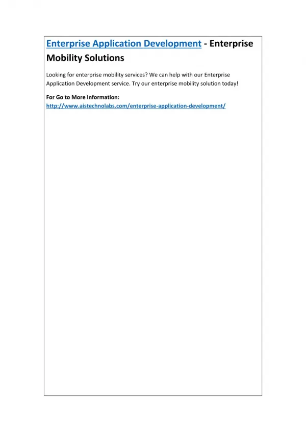 Enterprise Application Development - Enterprise Mobility Solutions