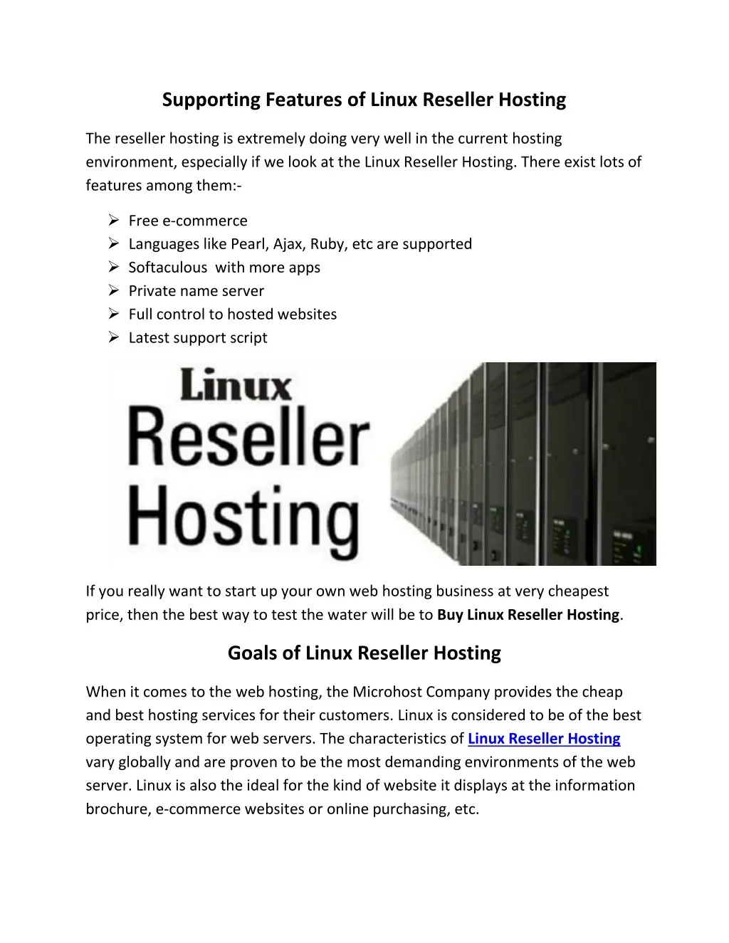 supporting features of linux reseller hosting