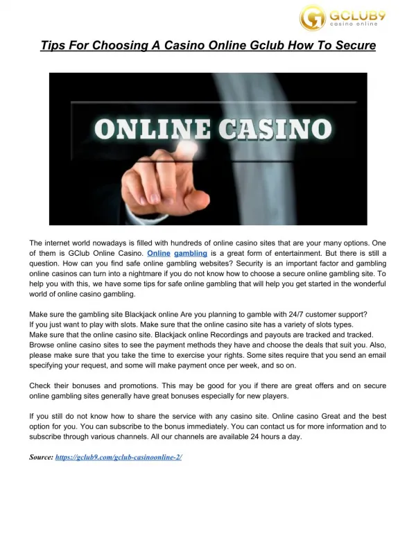 Tips For Choosing A Casino Online Gclub How To Secure