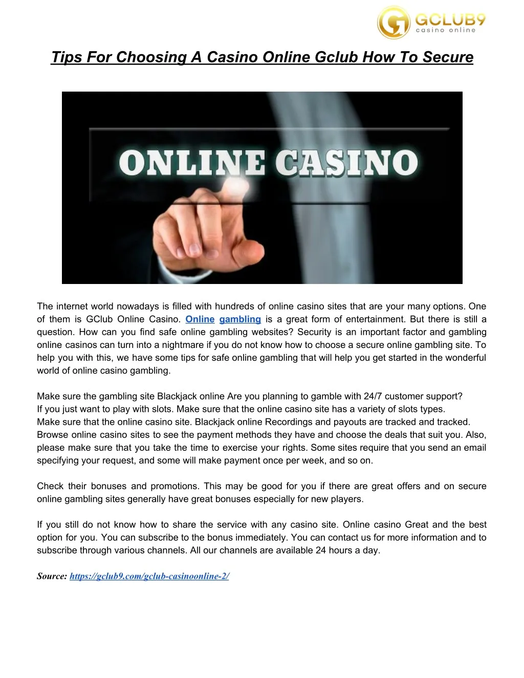 tips for choosing a casino online gclub