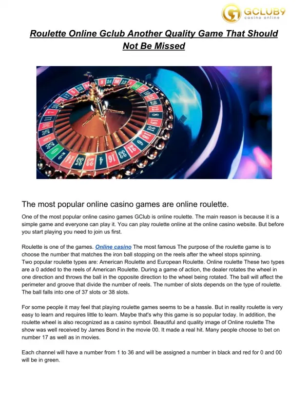 Roulette Online Gclub Another Quality Game That Should Not Be Missed