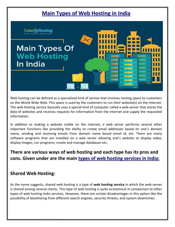 Main Types of Web Hosting in India