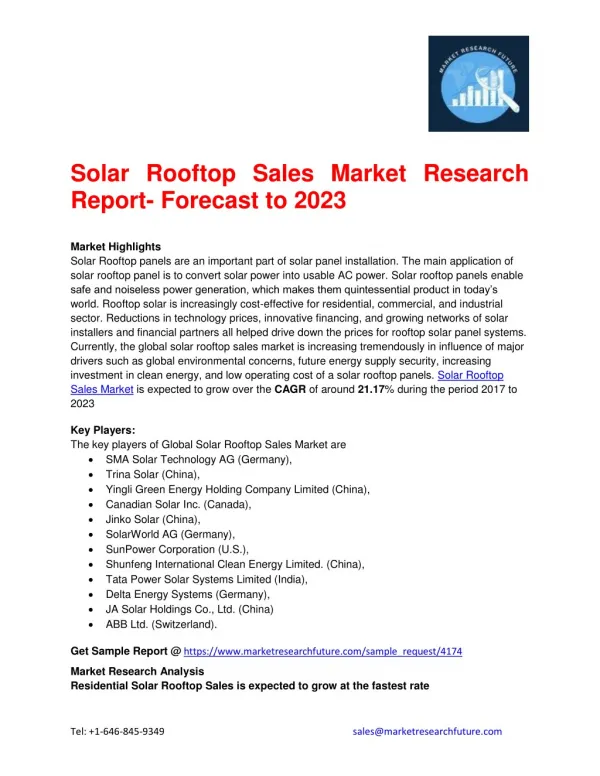 Solar Rooftop Sales Market Research Report- Forecast to 2023