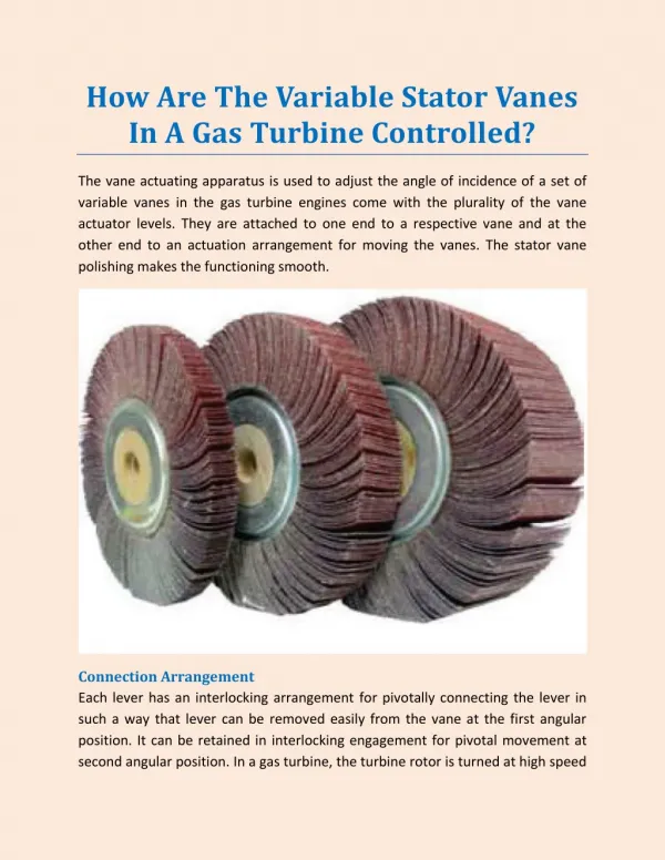 How Are The Variable Stator Vanes In A Gas Turbine Controlled?