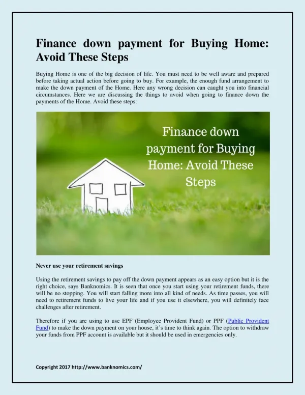 Finance down payment for Buying Home: Avoid These Steps
