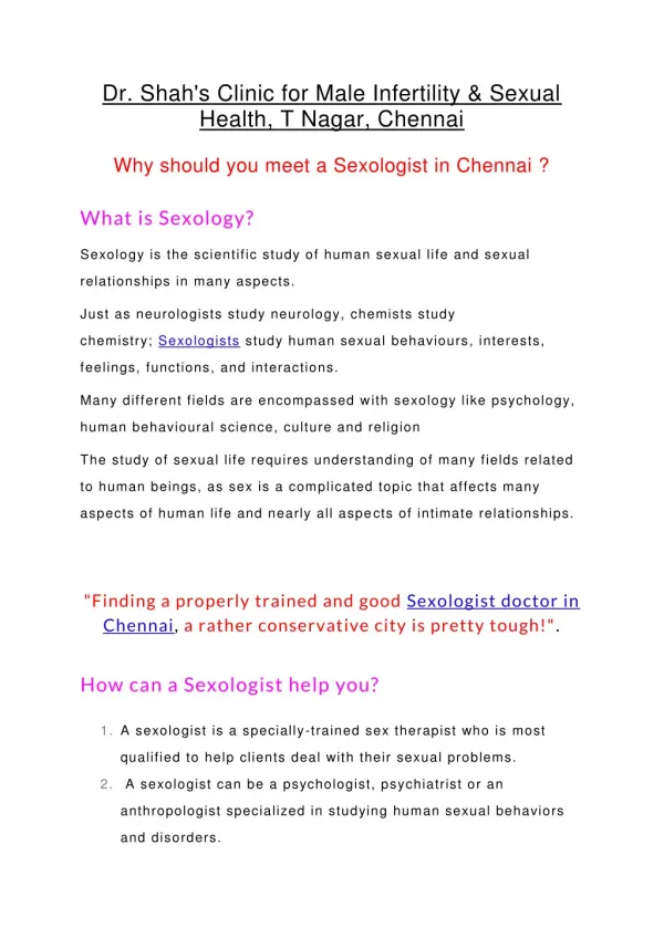 Why should you meet a Sexologist in Chennai ?