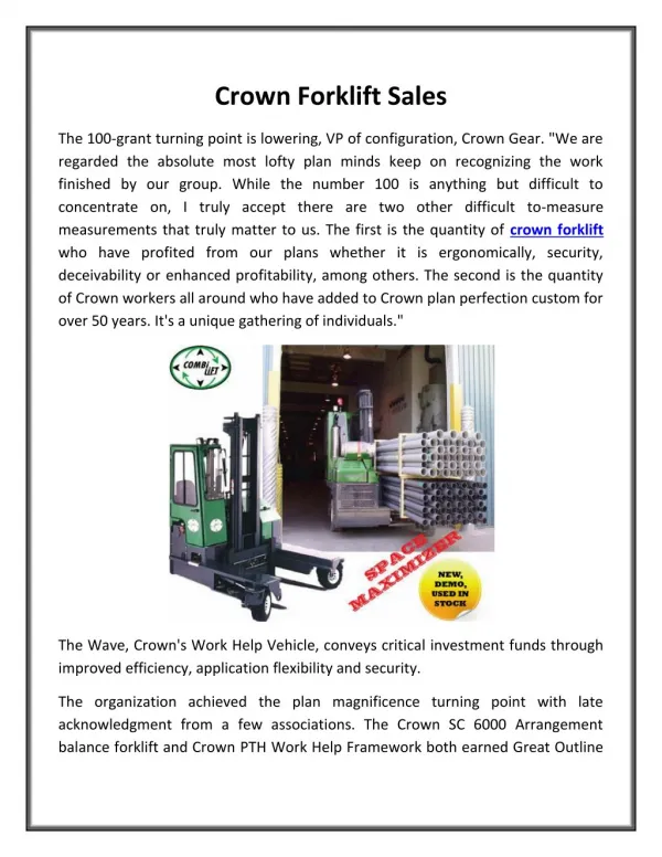 Crown Forklift Sales