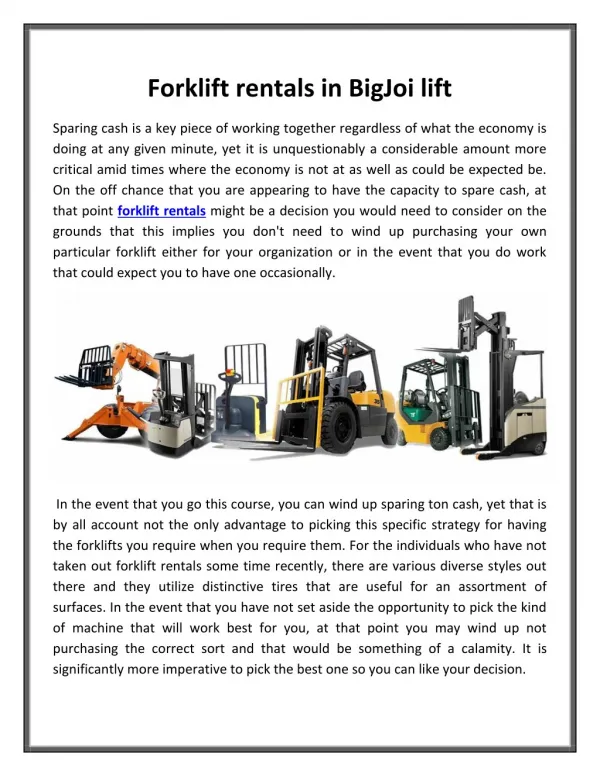 Forklift rentals in BigJoi lift