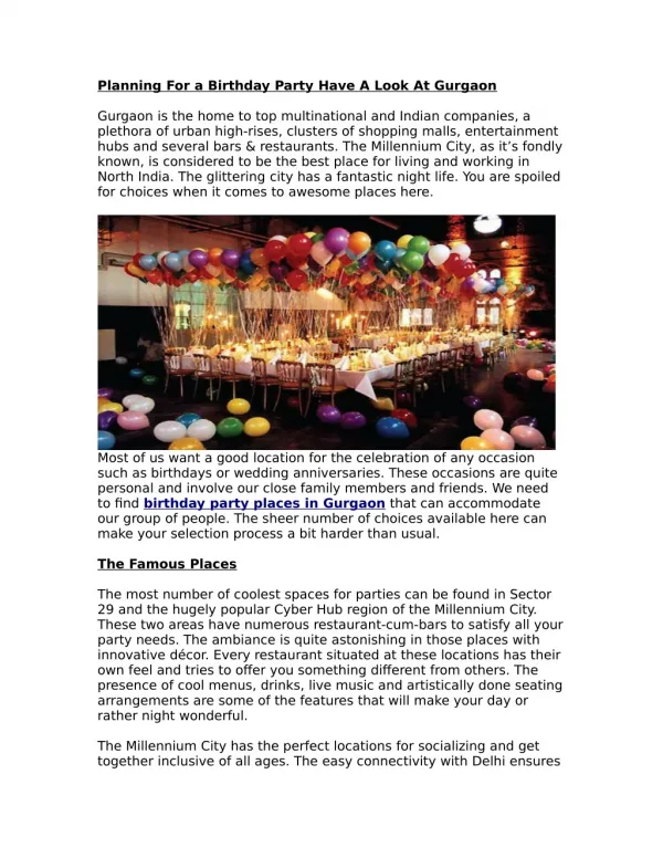 Planning For a Birthday Party Have A Look At Gurgaon