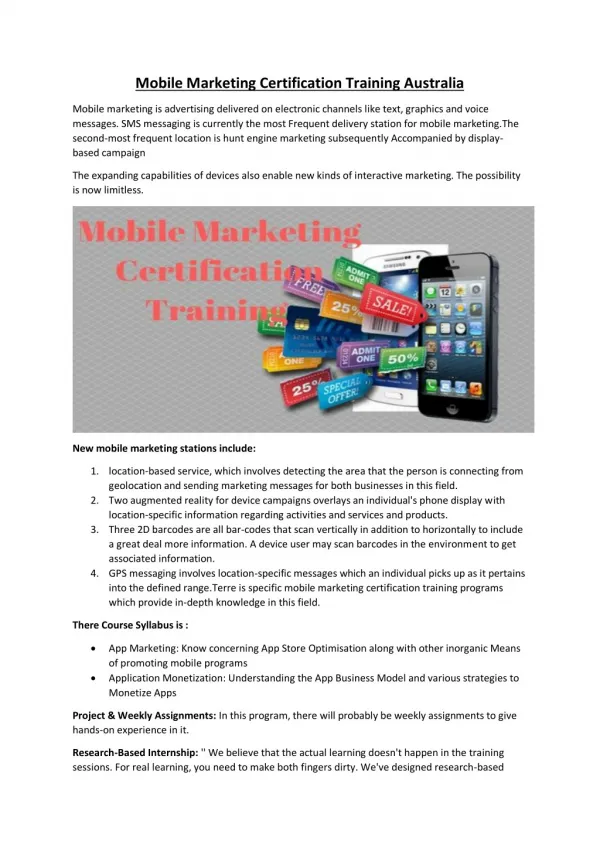 Mobile Marketing certification training Australia
