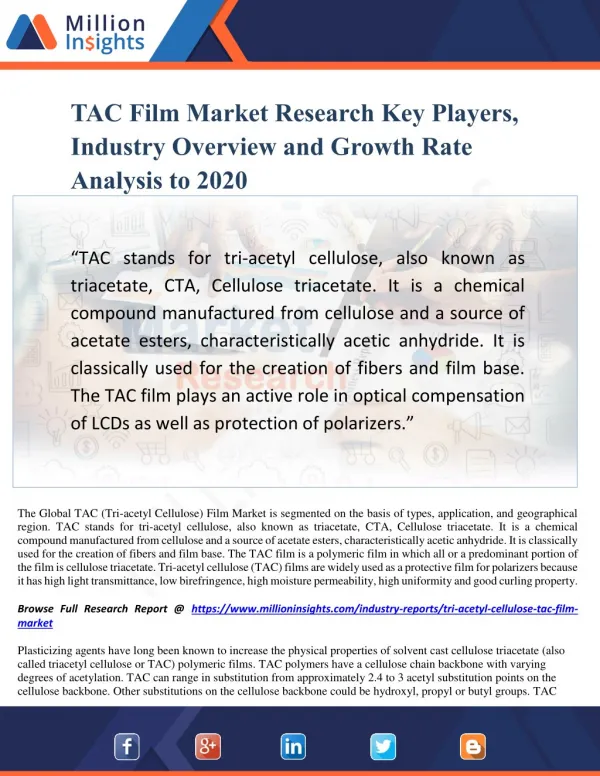 TAC Film Market Research Key Players, Industry Overview and Growth Rate Analysis to 2020