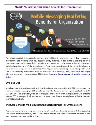 Mobile Messaging Marketing Benefits for Organization - slide 1