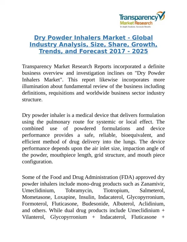 Dry Powder Inhalers Market - Global Industry Size Analysis 2025