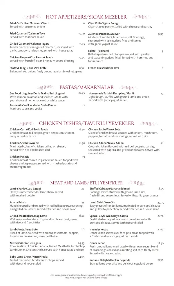Our Menu - Turkish and Mediterranean cuisine Restaurant NYC : Galata