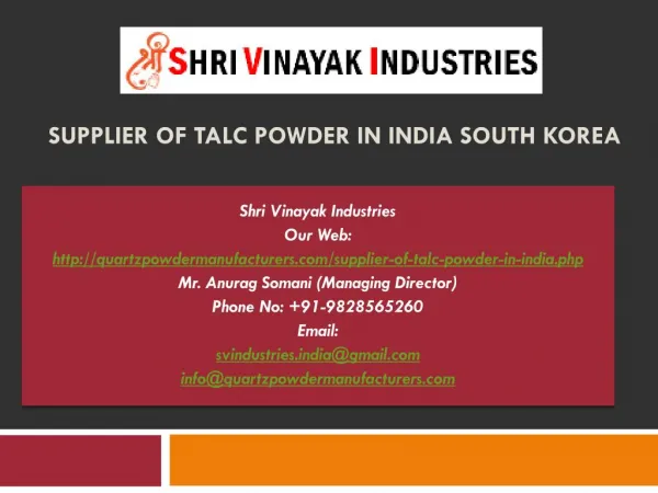 Supplier of talc powder in India South Korea
