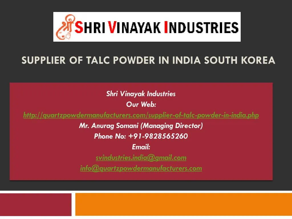 supplier of talc powder in india south korea