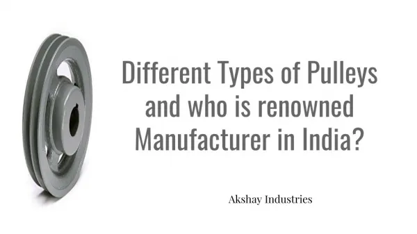 Different Types of Pulleys and who is renowned manufacturer in India?