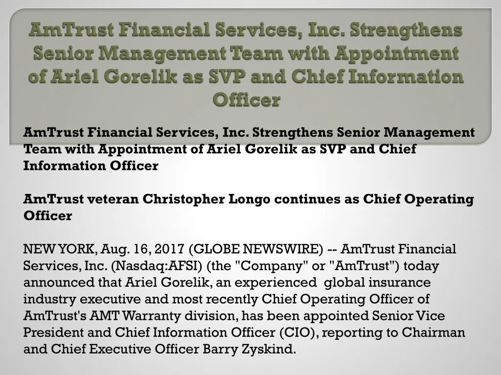 amtrust financial services inc strengthens senior