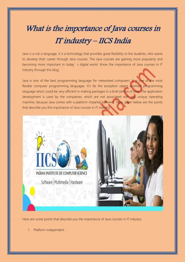 What is the importance of Java courses in IT industry – IICS India