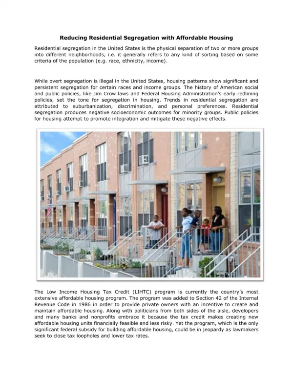 Reducing Residential Segregation with Affordable Housing