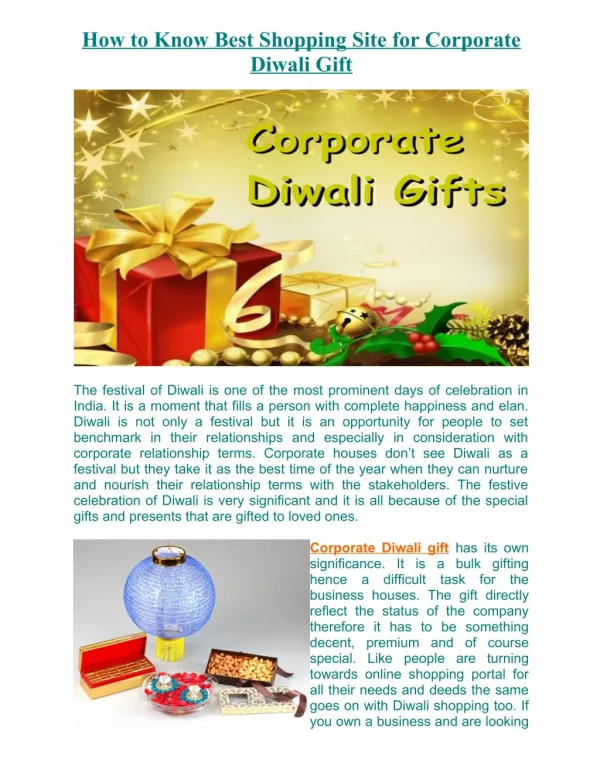 How to Know Best Shopping Site for Corporate Diwali Gift