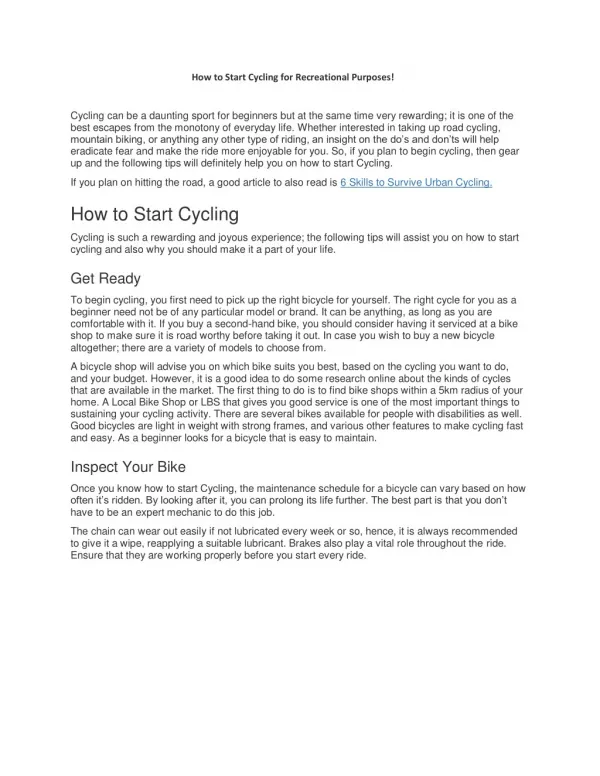 How to Start Cycling for Recreational Purposes!
