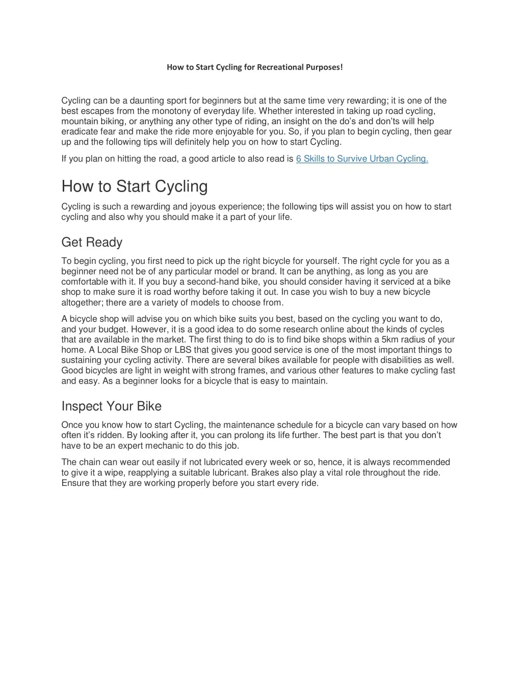 how to start cycling for recreational purposes