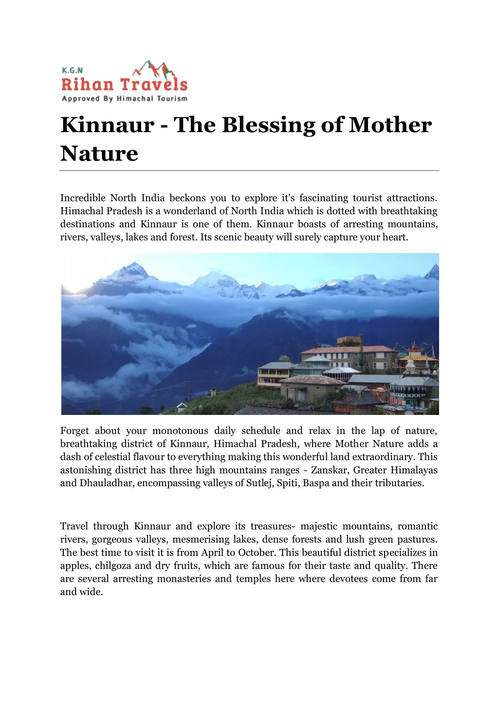 kinnaur the blessing of mother nature