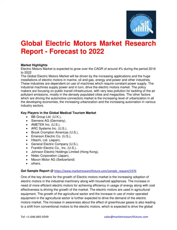 Global Electric Motors Market Research Report - Forecast to 2022