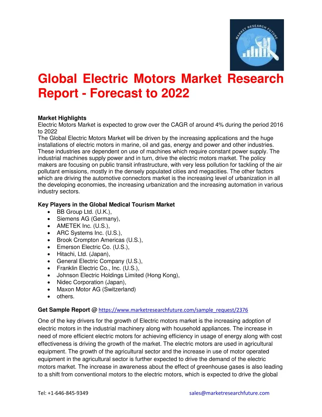global electric motors market research report