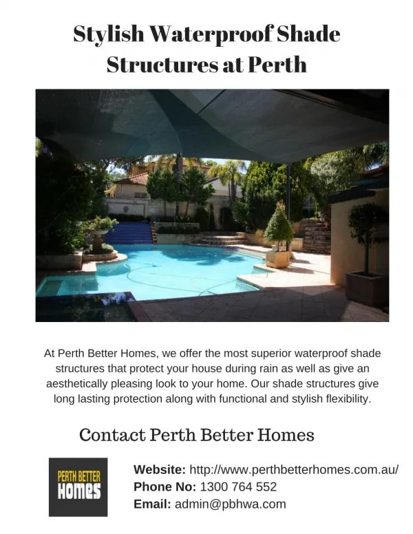 Stylish Waterproof Shade Structures at Perth