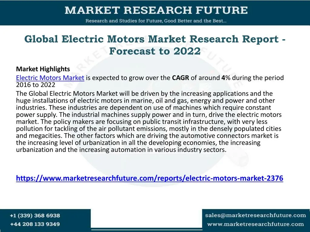 global electric motors market research report forecast to 2022