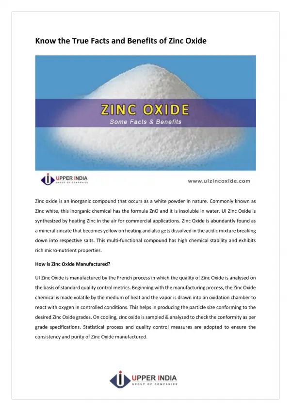 Some Facts and Benefits of Zinc Oxide - Upper India
